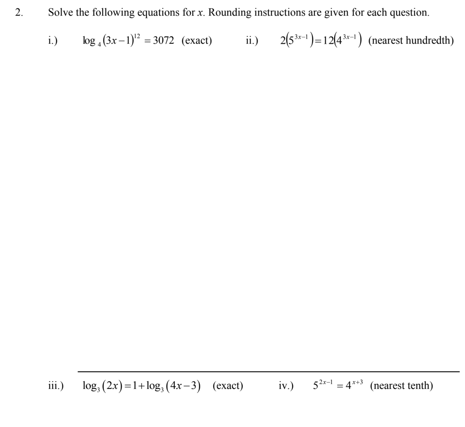 Solved 2 Solve The Following Equations For X Rounding Chegg