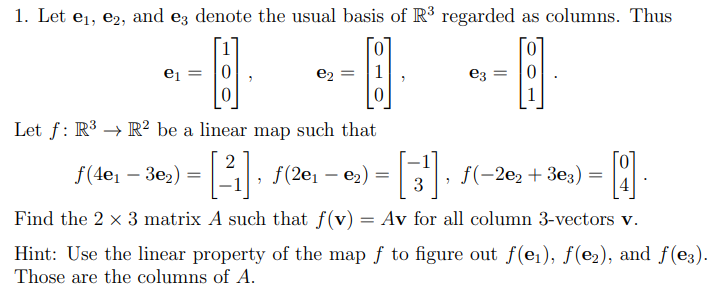 1. Let e1,e2, and e3 denote the usual basis of R3 | Chegg.com