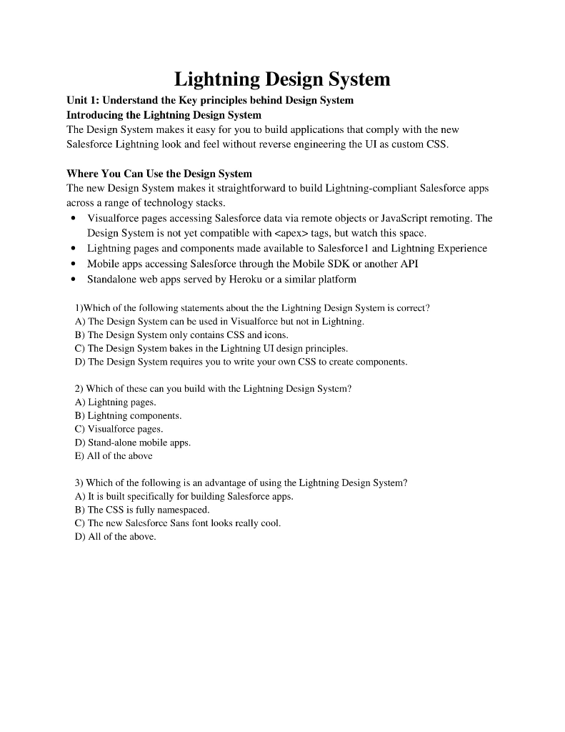 Solved Lightning Design System Unit 1 Understand the Key