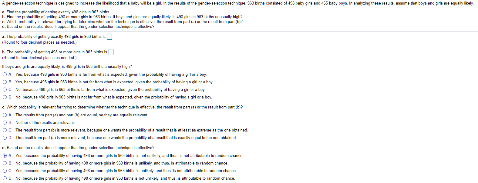 Solved A gender-selection technique is designed to increase | Chegg.com