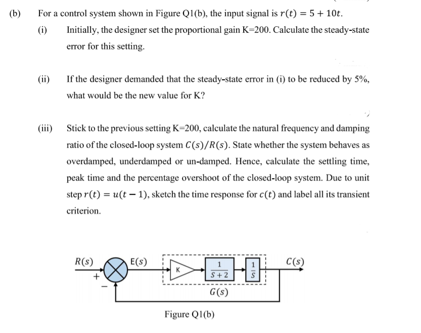 Solved (b) For A Control System Shown In Figure Q1(b), The | Chegg.com