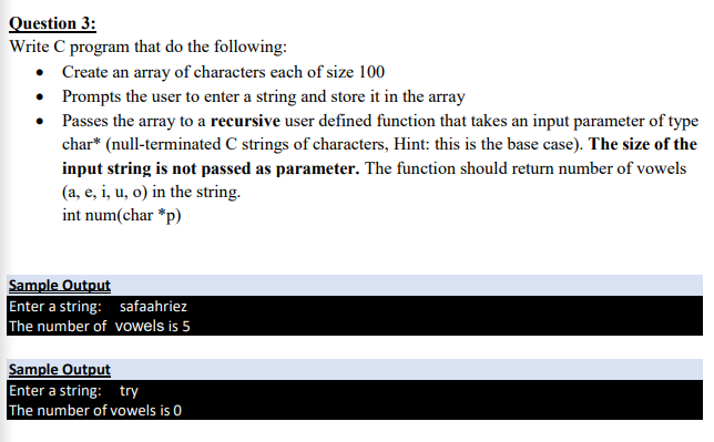Solved Question 1: Write a C program that does the | Chegg.com