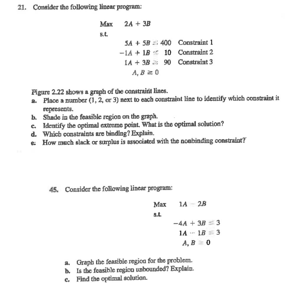Solved 21. Consider the following linear program: 2A + 3B | Chegg.com
