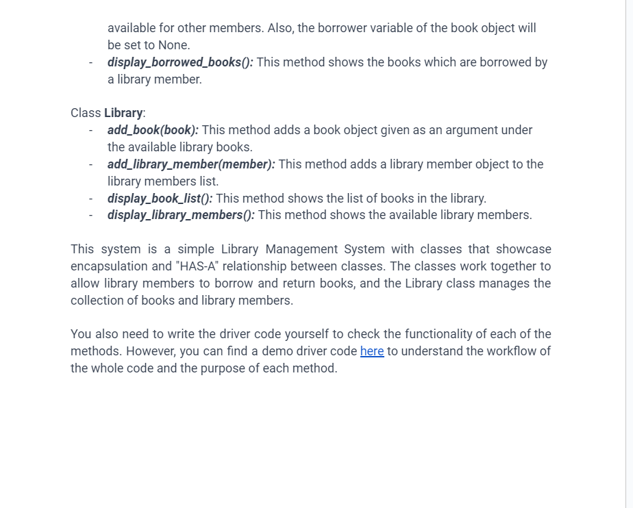 [Solved]: Task 1 You are tasked with designing a Library Ma