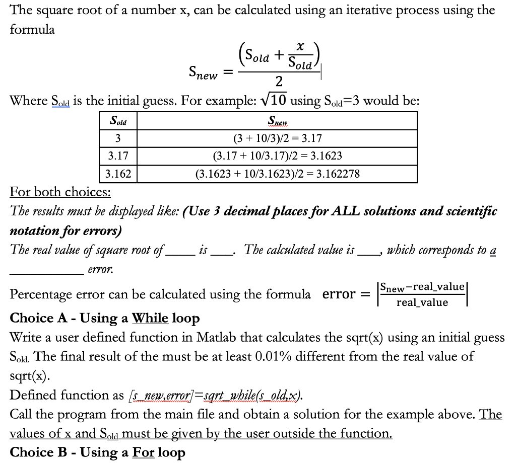 Formula for deals square root