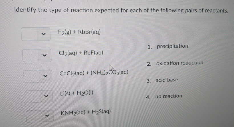 Solved Identify the type of reaction expected for each of | Chegg.com