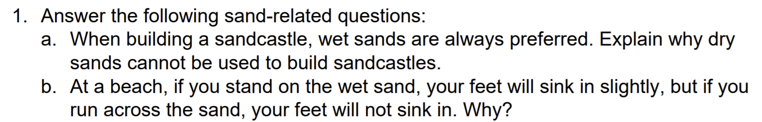 Solved 1. Answer the following sand-related questions: a. | Chegg.com