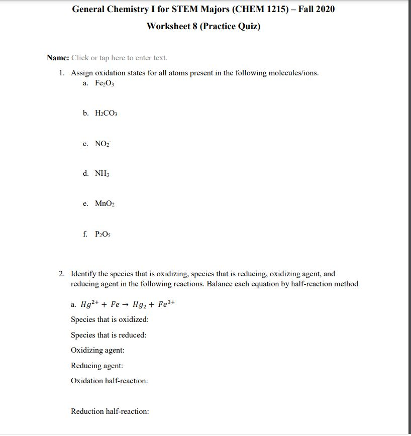 Solved General Chemistry I for STEM Majors (CHEM 1215) - | Chegg.com