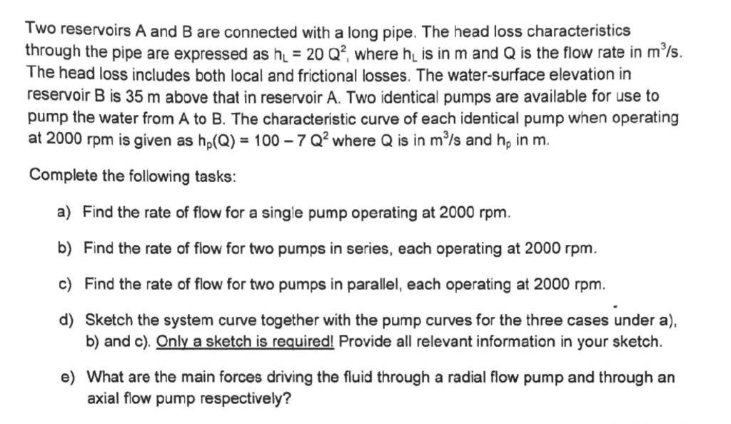 Solved Two reservoirs A and B are connected with a long | Chegg.com