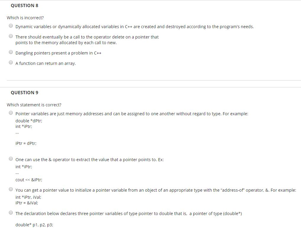 Solved QUESTION 1 Which statement creates three pointers? | Chegg.com