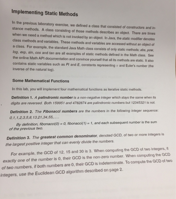 Solved Implementing Static Methods In The Previous | Chegg.com