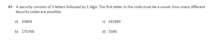 Solved #9 A security consists of 3 letters followed by 1 | Chegg.com