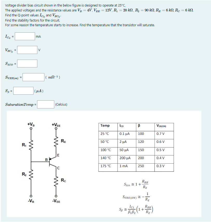 Solved Voltage Divider Bias Circuit Shown In The Below | Chegg.com