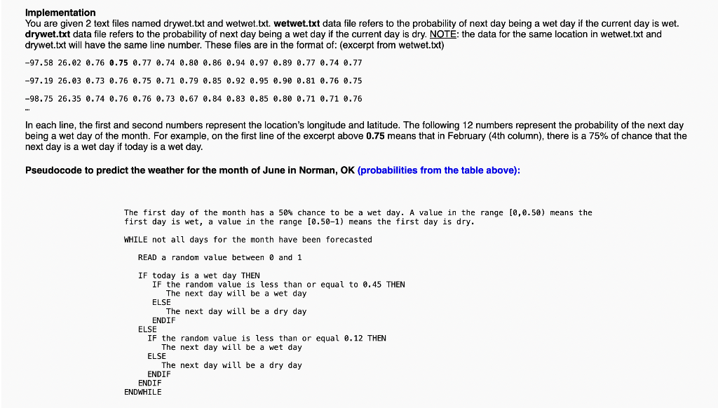 Weather Generator – 50 points - This assignment | Chegg.com
