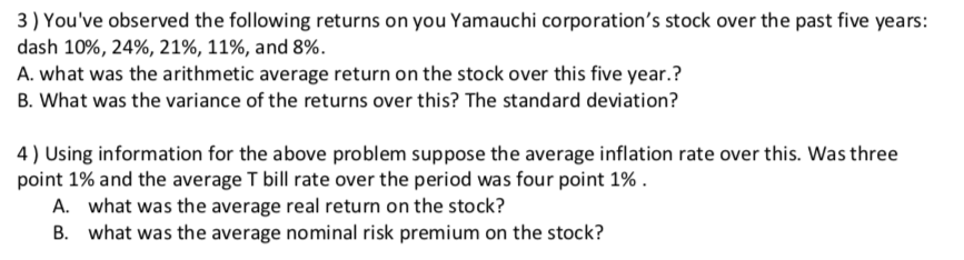 Solved 3) You've observed the following returns on you | Chegg.com