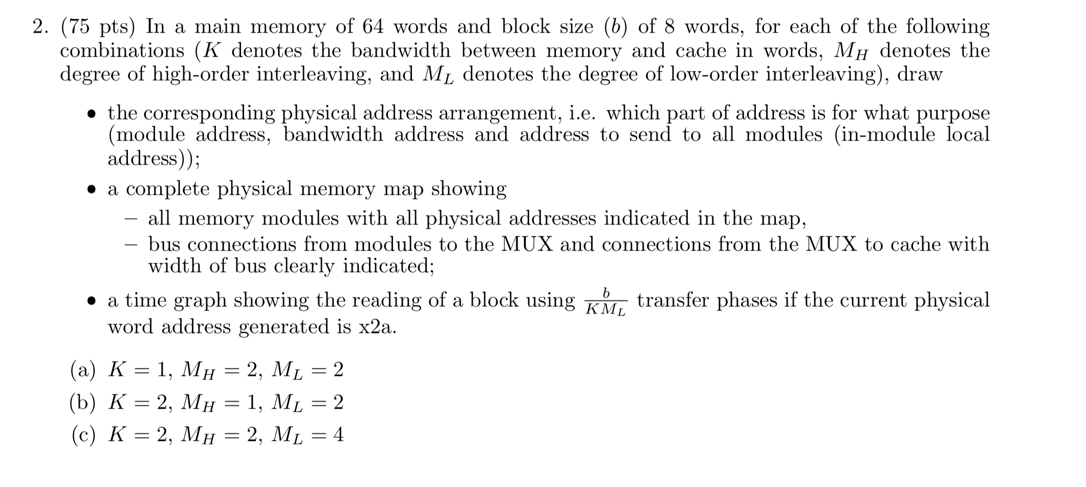 2. (75 pts) In a main memory of 64 words and block | Chegg.com