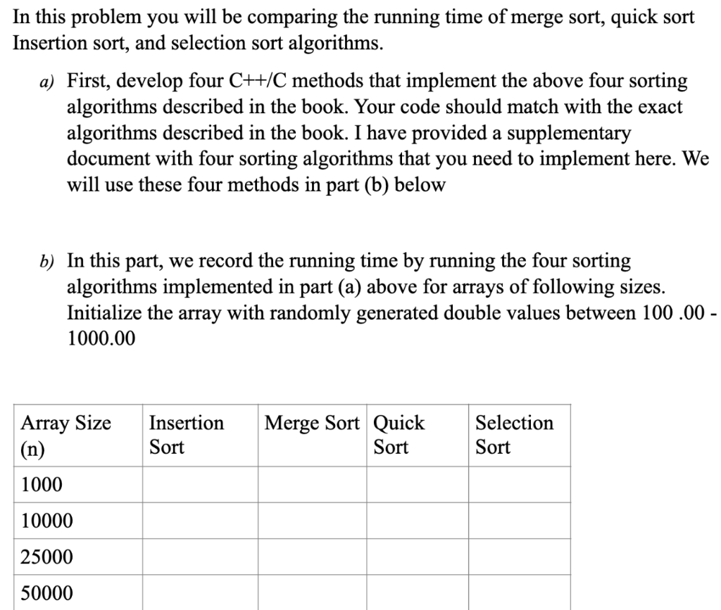 Solved In this problem you will be comparing the running | Chegg.com