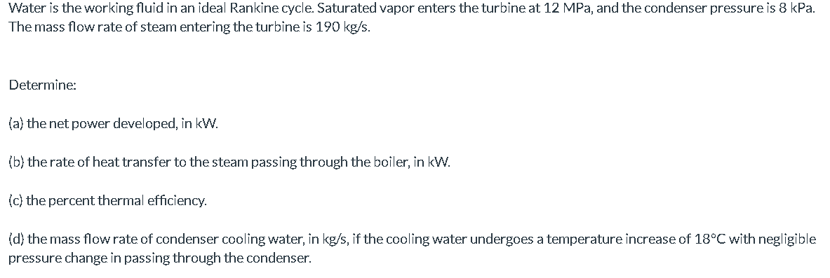 Solved Water is the working fluid in an ideal Rankine cycle. | Chegg.com