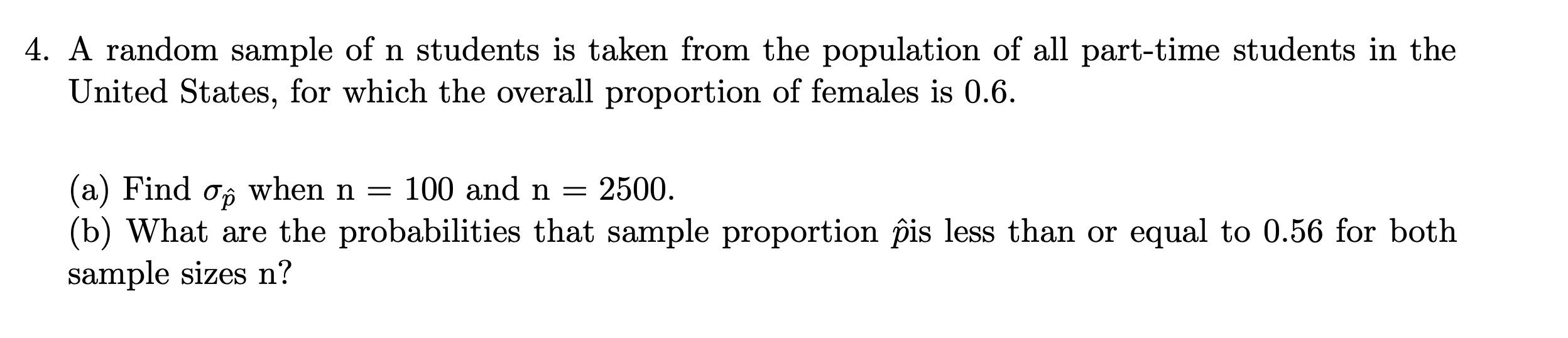 Solved A random sample of n students is taken from the | Chegg.com