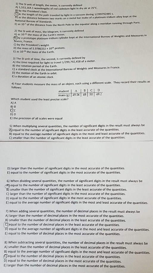 Solved 1l The Sl unit of length, the meter, is currently | Chegg.com