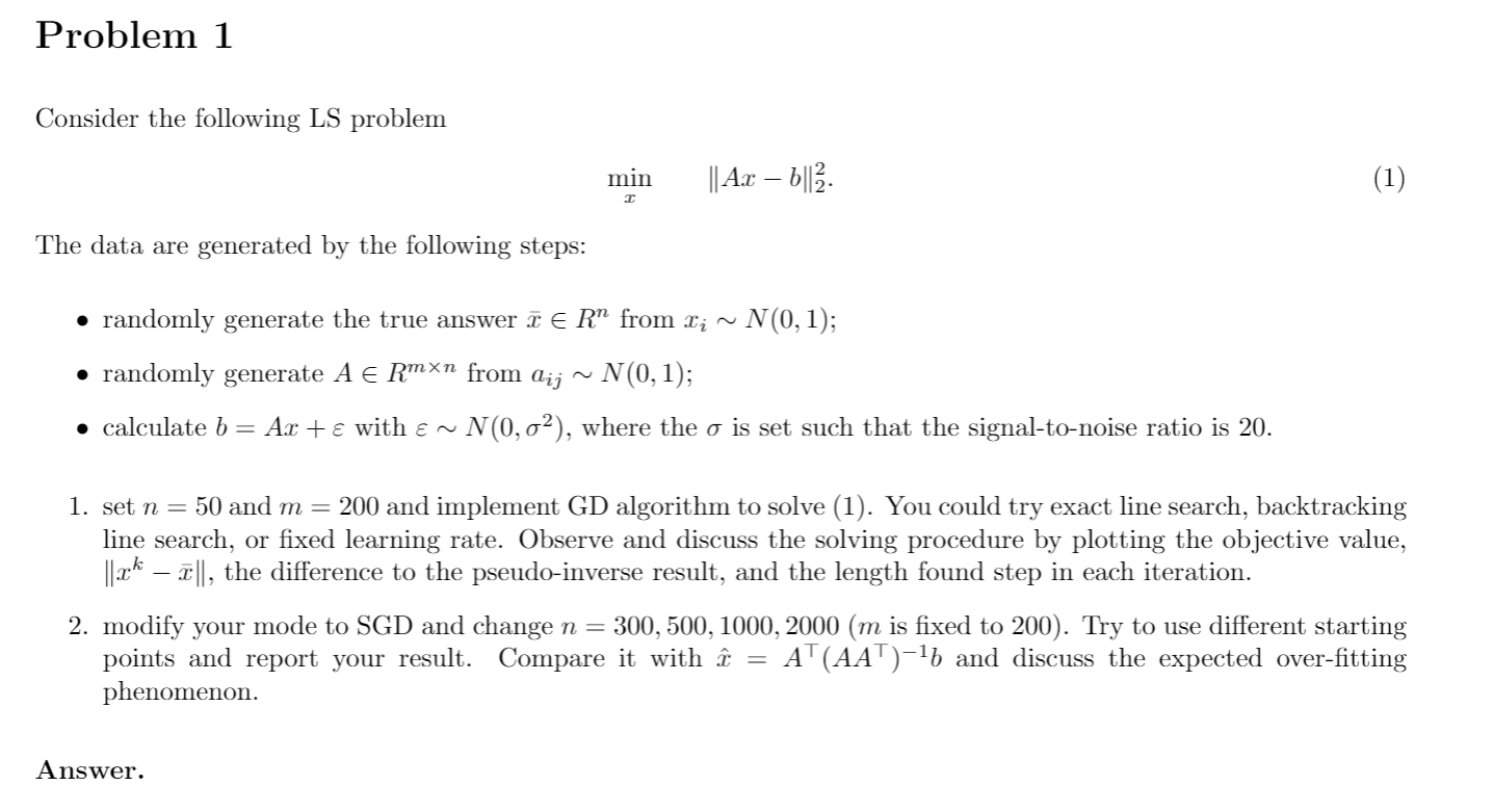 Problem 1 Consider the following LS problem min || | Chegg.com
