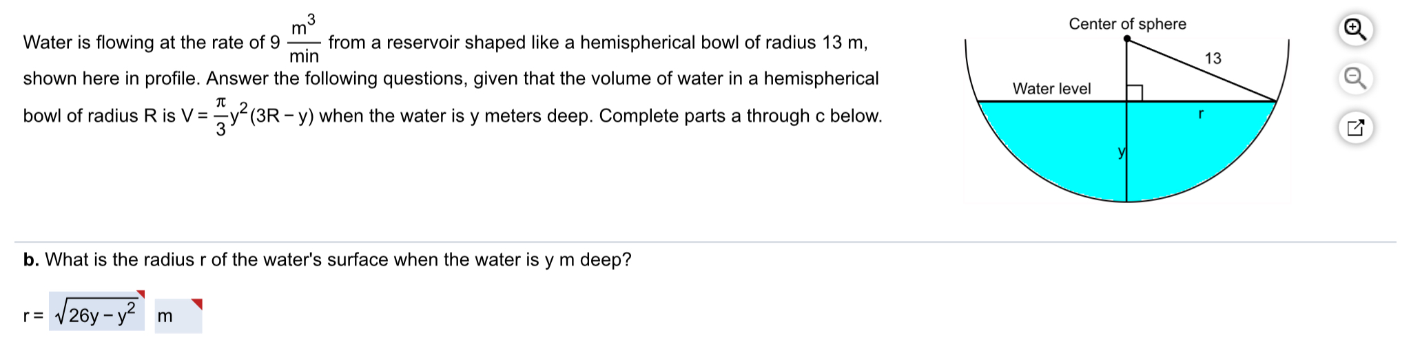 Solved Center Of Sphere He Rate Of O M3 Min Water Is Flowing Chegg Com