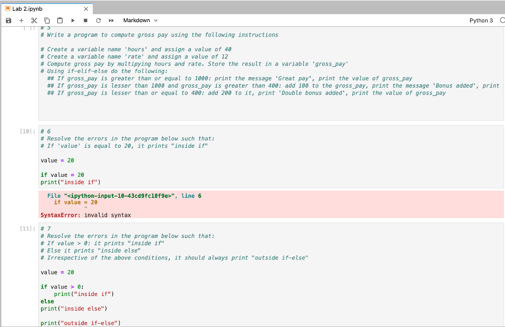 Solved Lab 2.ipynb a + x C > > Markdown Python 3 с [11]: # 1 | Chegg.com