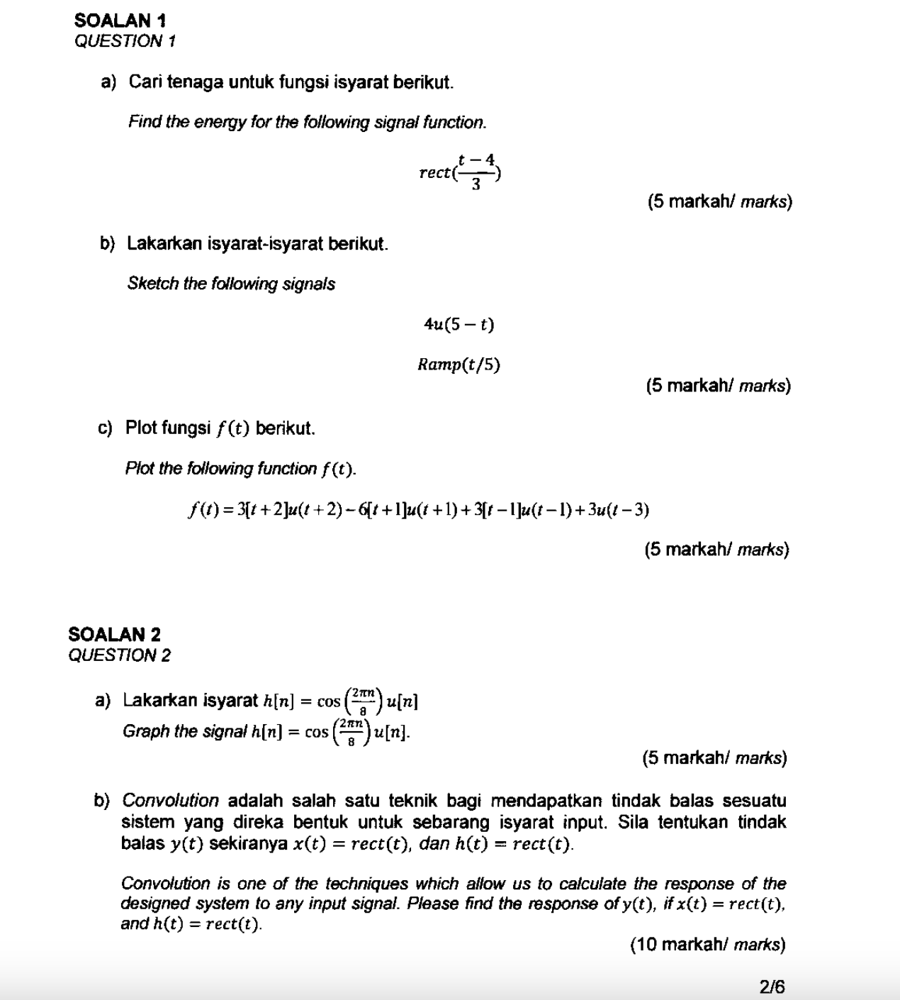 Solved a) Cari tenaga untuk fungsi isyarat berikut. Find the | Chegg.com