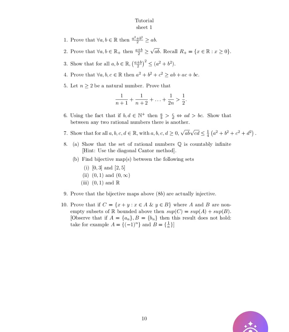 Solved 1 Prove That ∀a B∈r Then 2a2 B2≥ab 2 Prove That