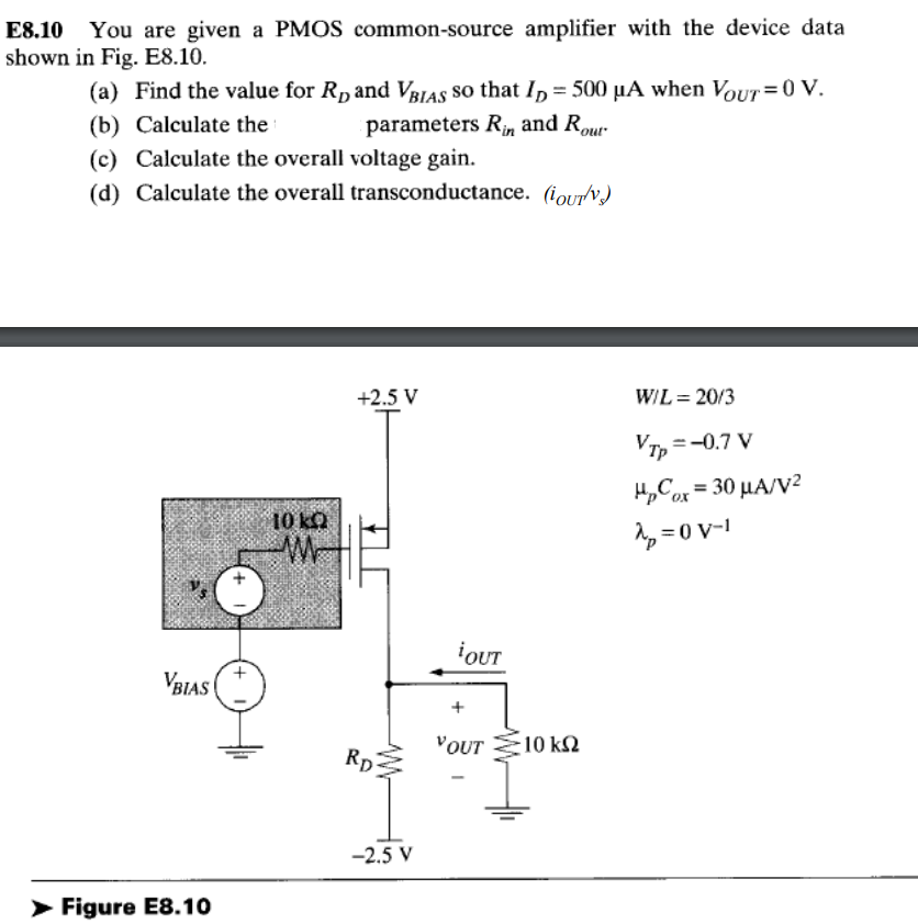 Solved E8.10 You are given a PMOS commonsource amplifier
