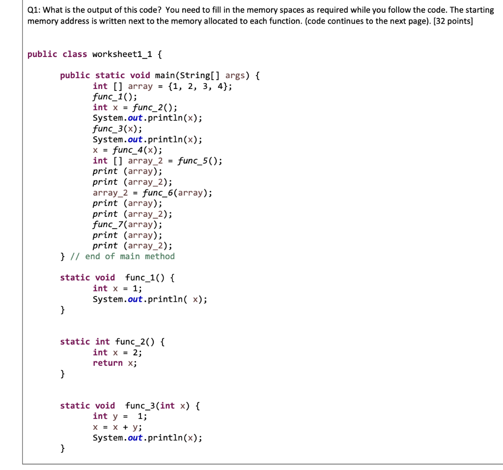 Q1: What is the output of this code? You need to fill | Chegg.com