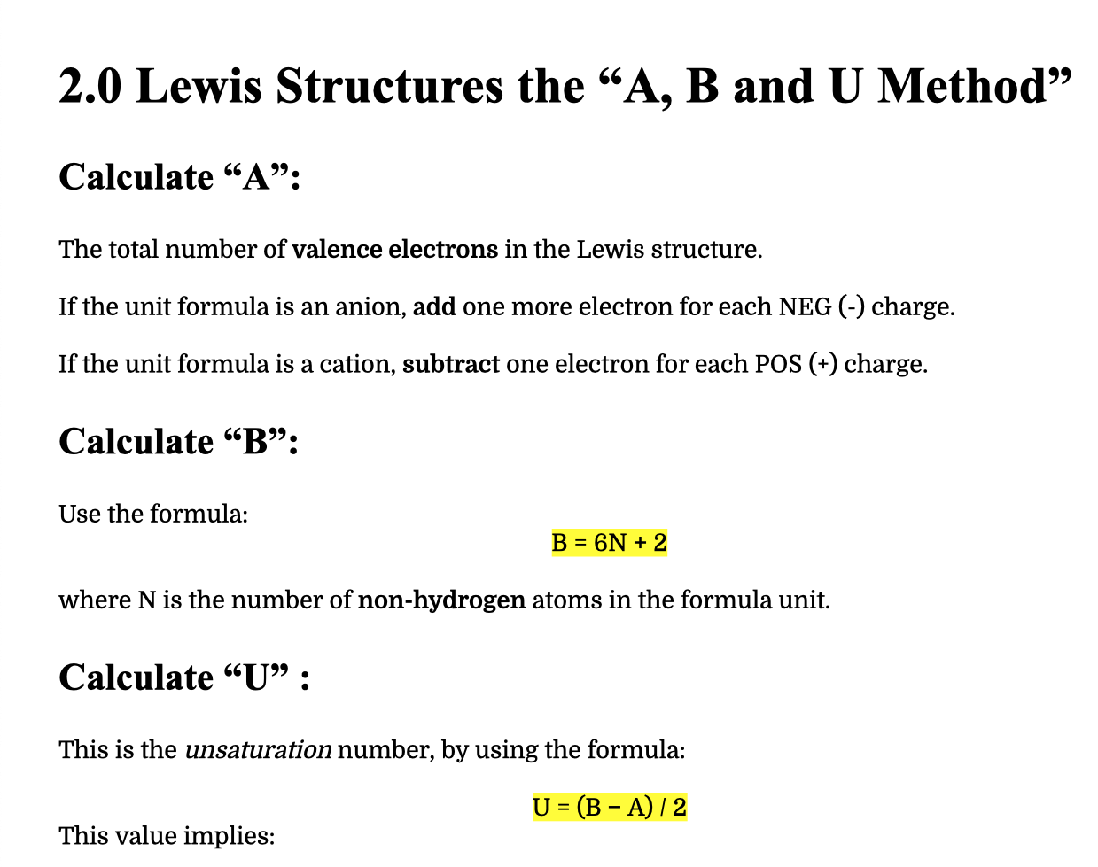 Solved 2.0 Lewis Structures The “A, B And U Method” | Chegg.com