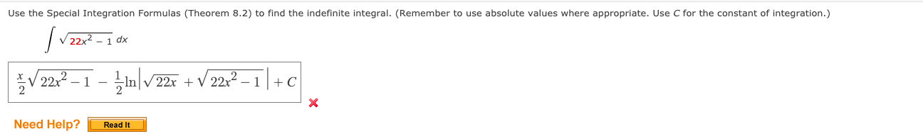 Solved Use the Special Integration Formulas (Theorem 8.2) to | Chegg.com
