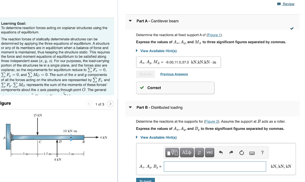 Solved Hpart C. Determine The Reactions At Supports Aa And 