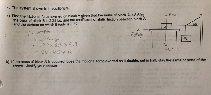 Solved 4. The system shown is in equilibrium. a) Find the | Chegg.com