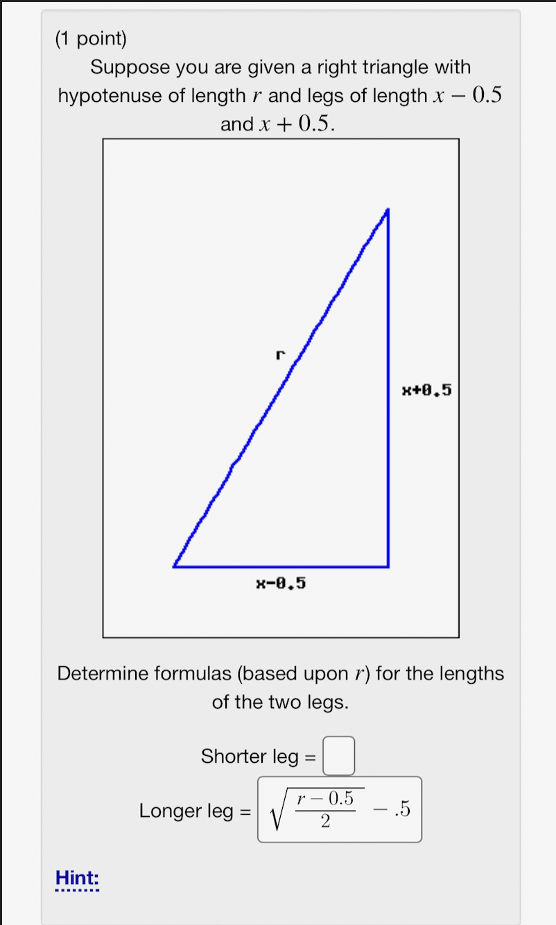Solved (1 point) Suppose you are given a right triangle with
