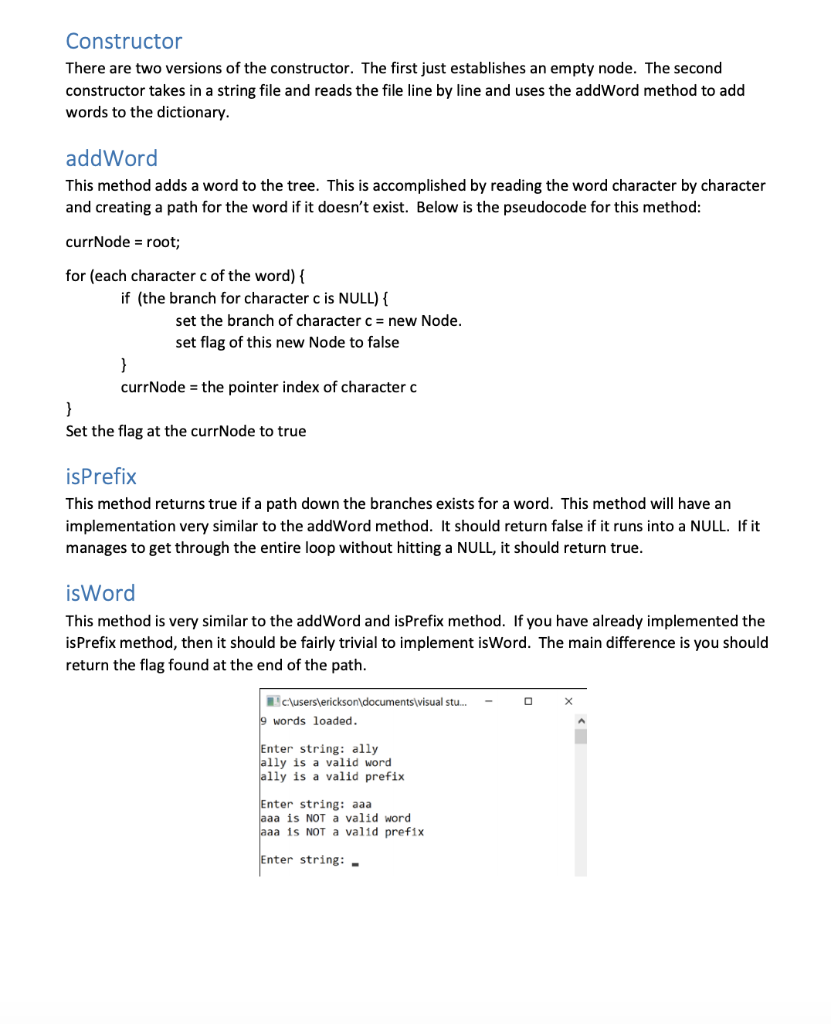 Part 4a: Dictionary Prefix Data Structure To store | Chegg.com