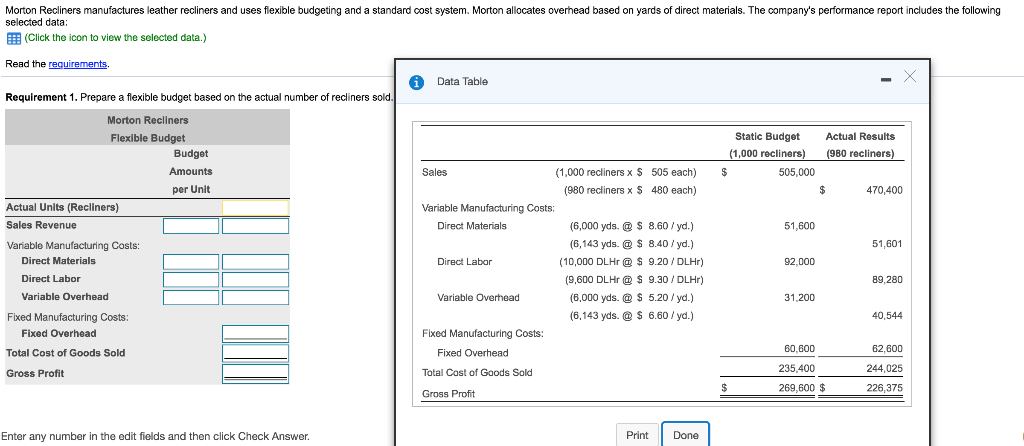 Solved: Morton Recliners Manufactures Leather Recliners An... | Chegg.com