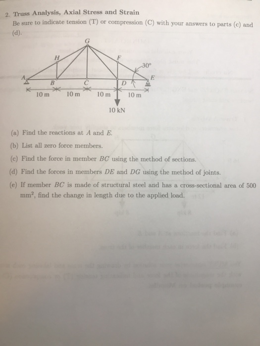 Solved 2. Truss Analysis, Axial Stress and Strain Be sure to | Chegg.com