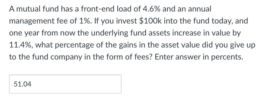 Solved A mutual fund has a front-end load of 4.6% and an | Chegg.com