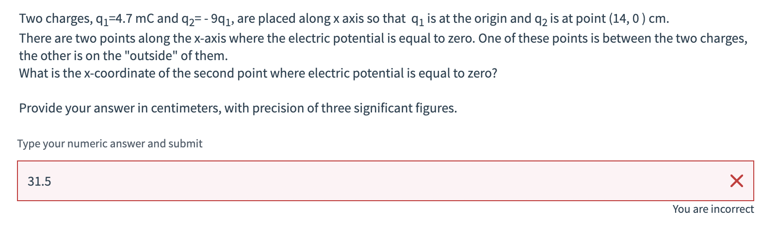 Solved Two charges, q1=4.7mC and q2=-9q1, are placed along | Chegg.com