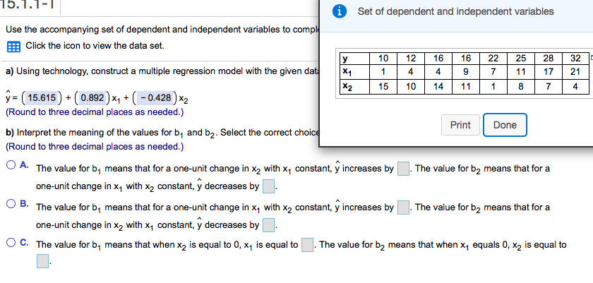 Solved 1 Set of dependent and independent variables Use the | Chegg.com