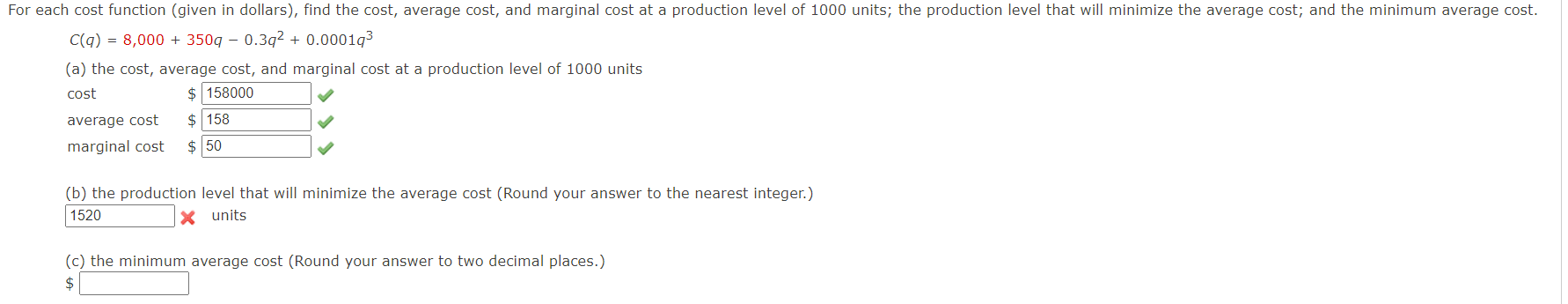 Solved For Each Cost Function (given In Dollars), Find The 