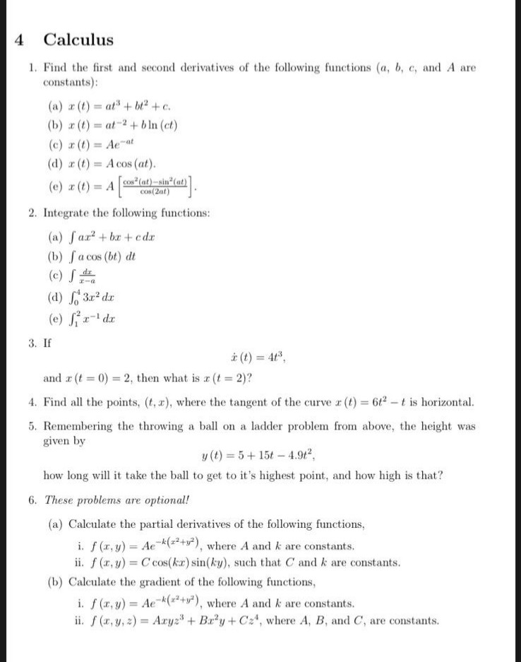 Solved Calculus 4 1 Find The First And Second Derivative Chegg Com