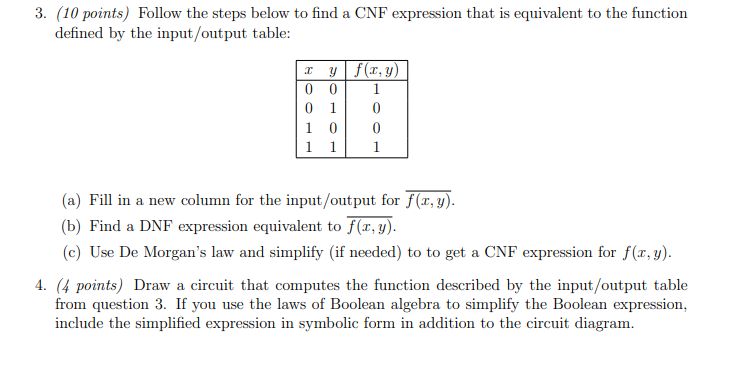 Solved 3. (10 points) Follow the steps below to find a CNF | Chegg.com