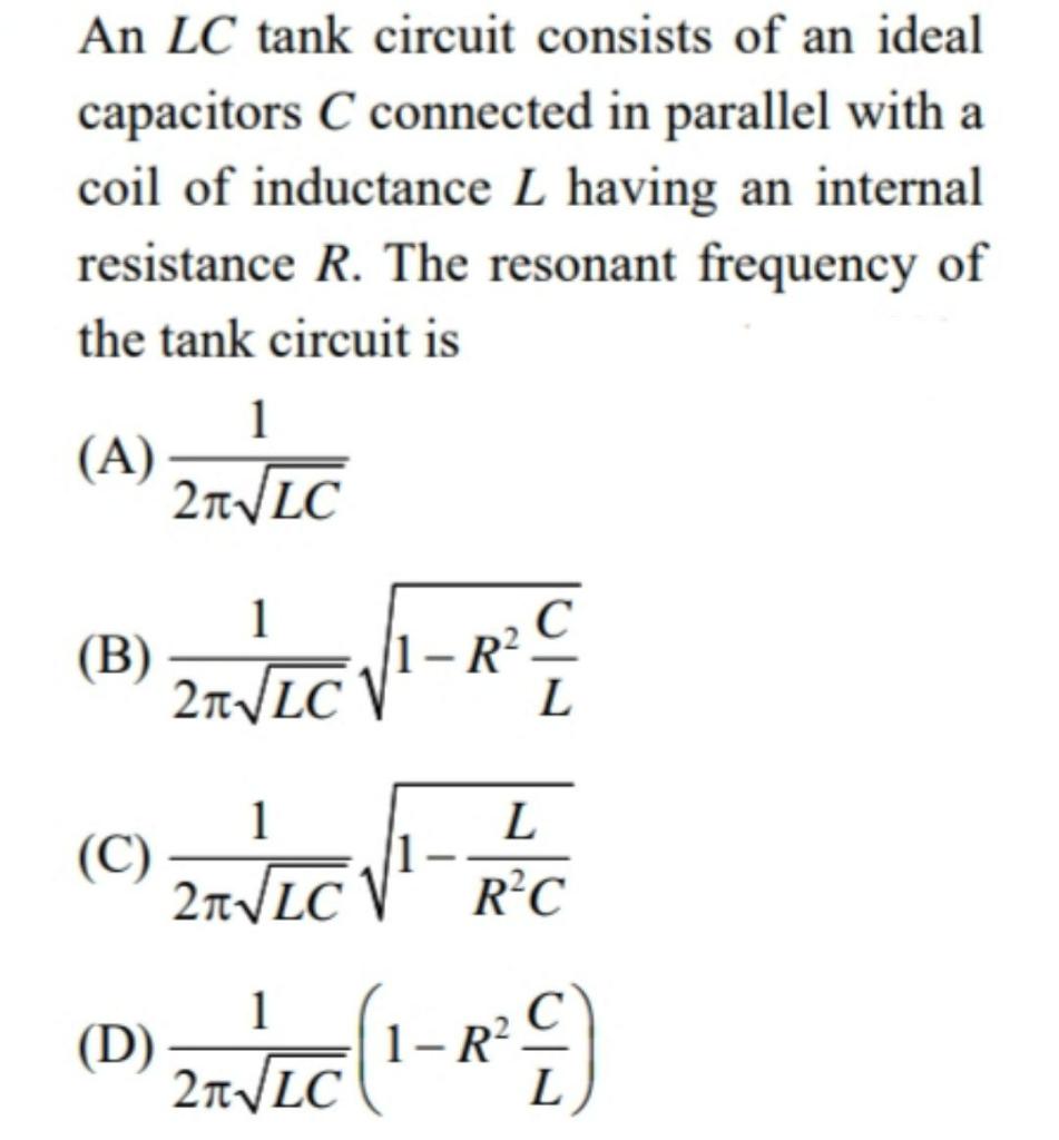 Solved An LC tank circuit consists of an ideal capacitors C