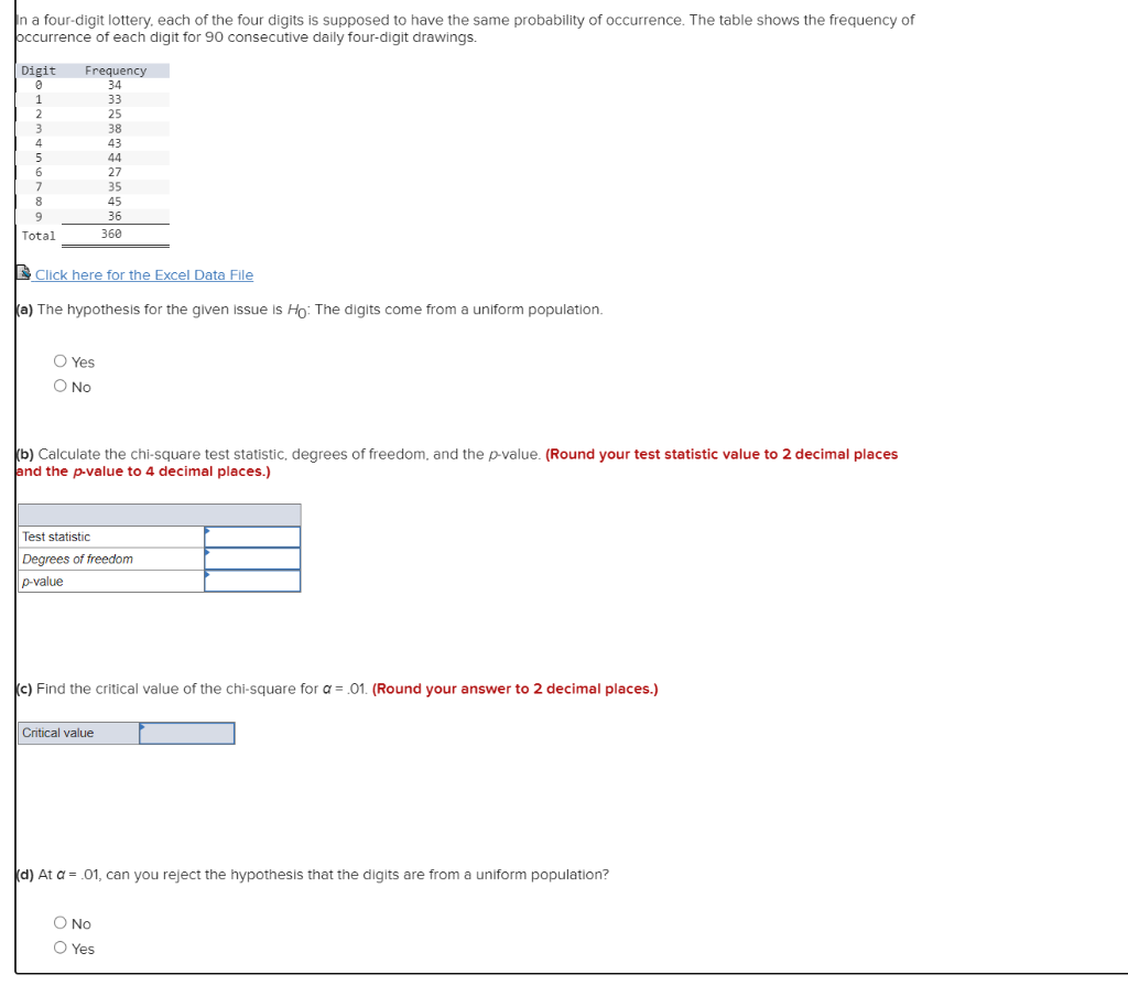 Solved in a four digit lottery each of the four digits is chegg