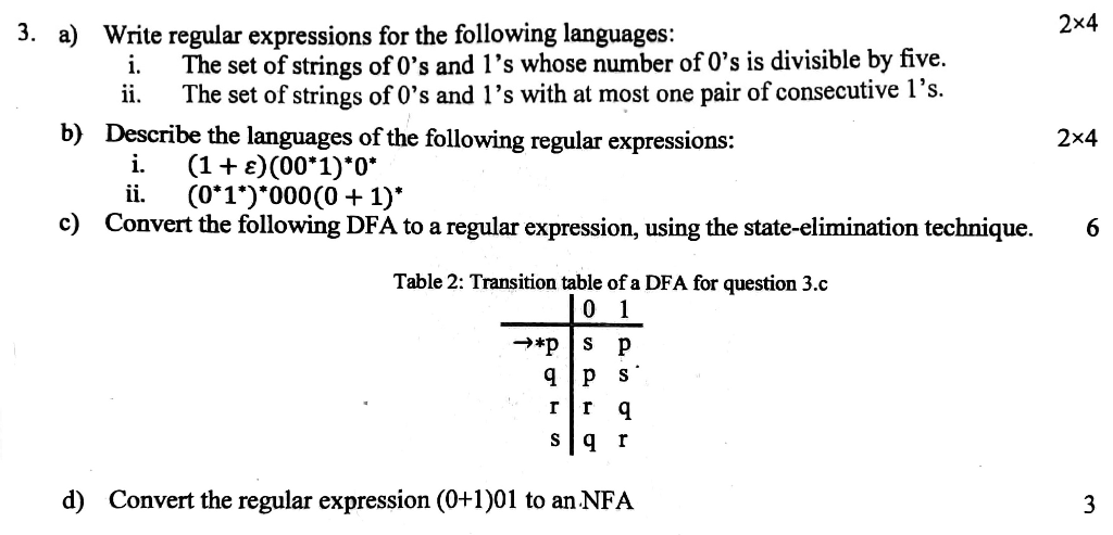 Solved 2x4 3 A Write Regular Expressions For The Follow Chegg Com