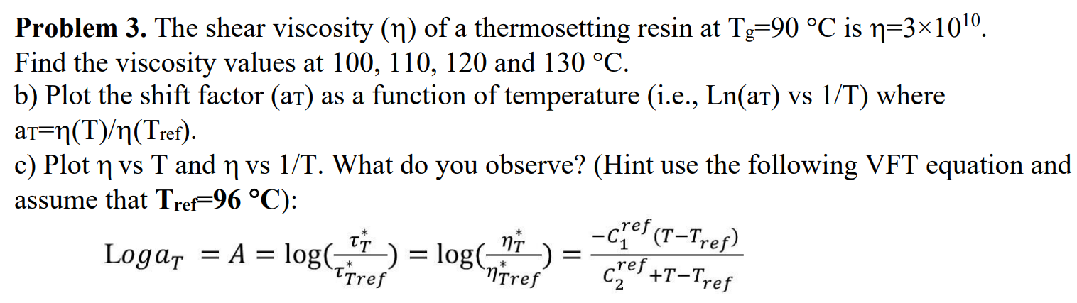 Solved Problem 3. The shear viscosity (n) of a thermosetting | Chegg.com