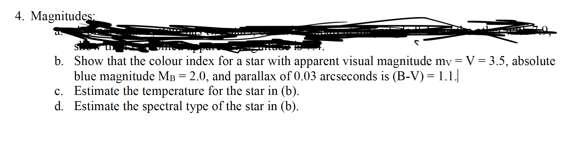 Solved b. Show that the colour index for a star with | Chegg.com